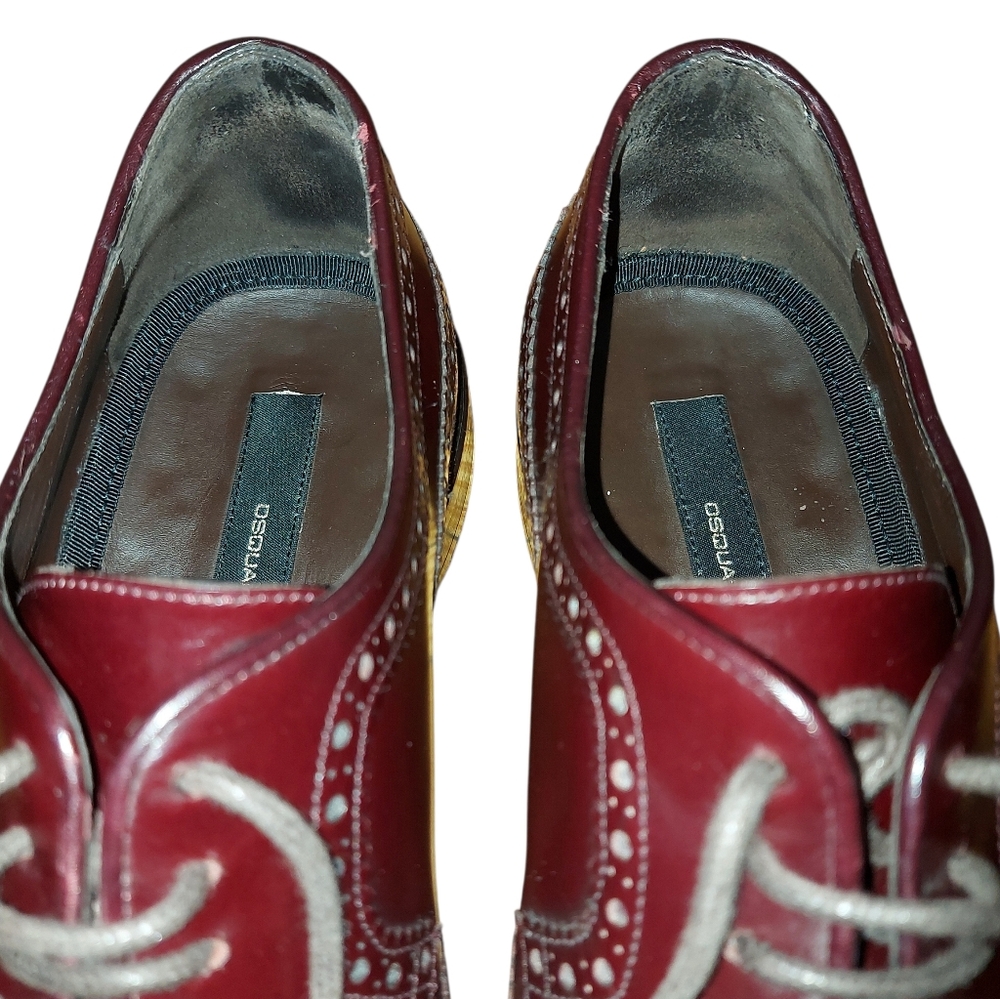 DSquared2 Men Burgundy Brogue Oxfords Size 40 EU Wingtip Claasic Dress Shoes - Picture 8 of 12